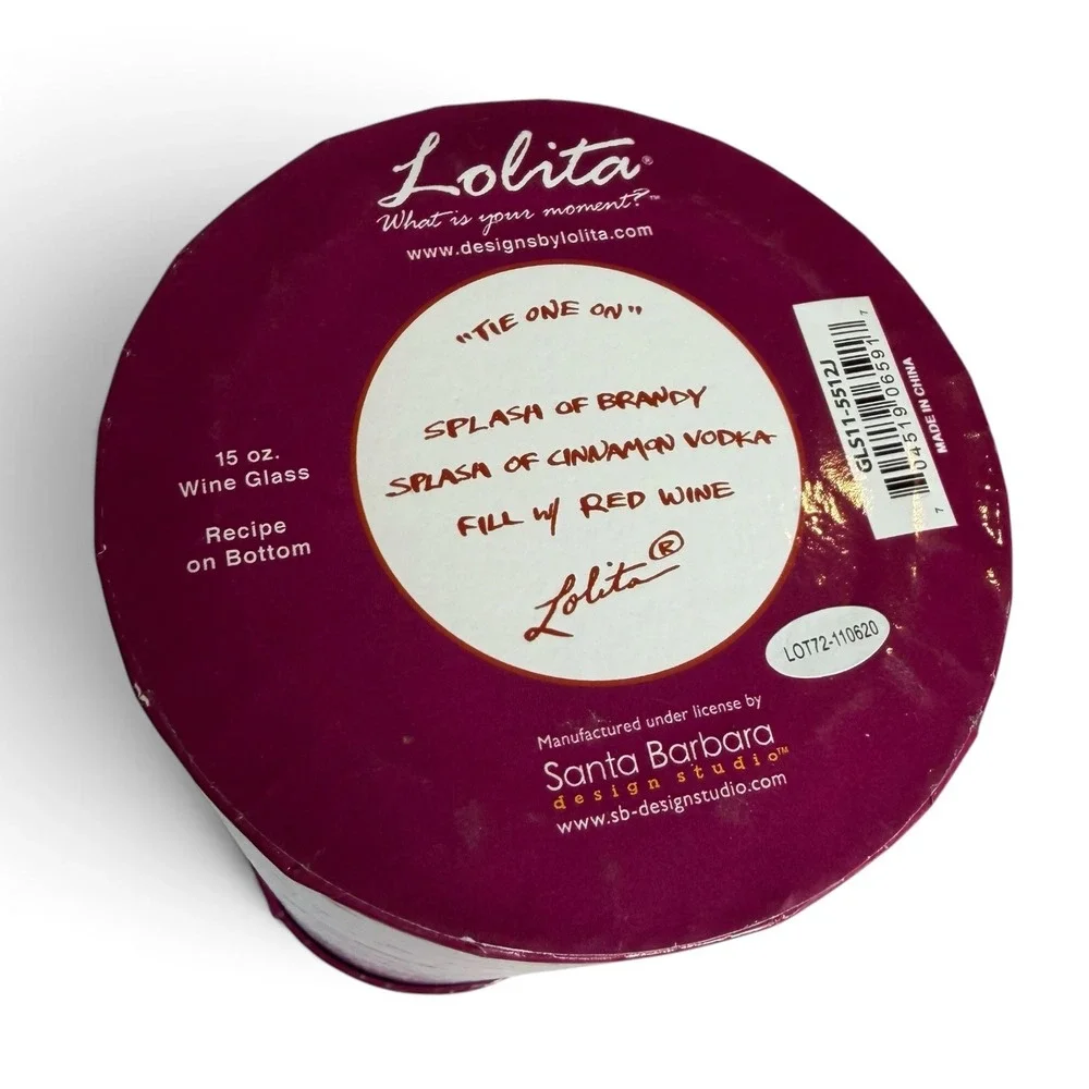 Lolita Tie One On Christmas Bow Hand Painted Wine Glass 15oz Boxed